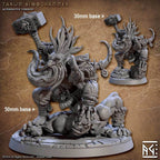 Tarum Bloodhammer (Male Dwarf Berserker) - 50mm Base - Squashing an Orc