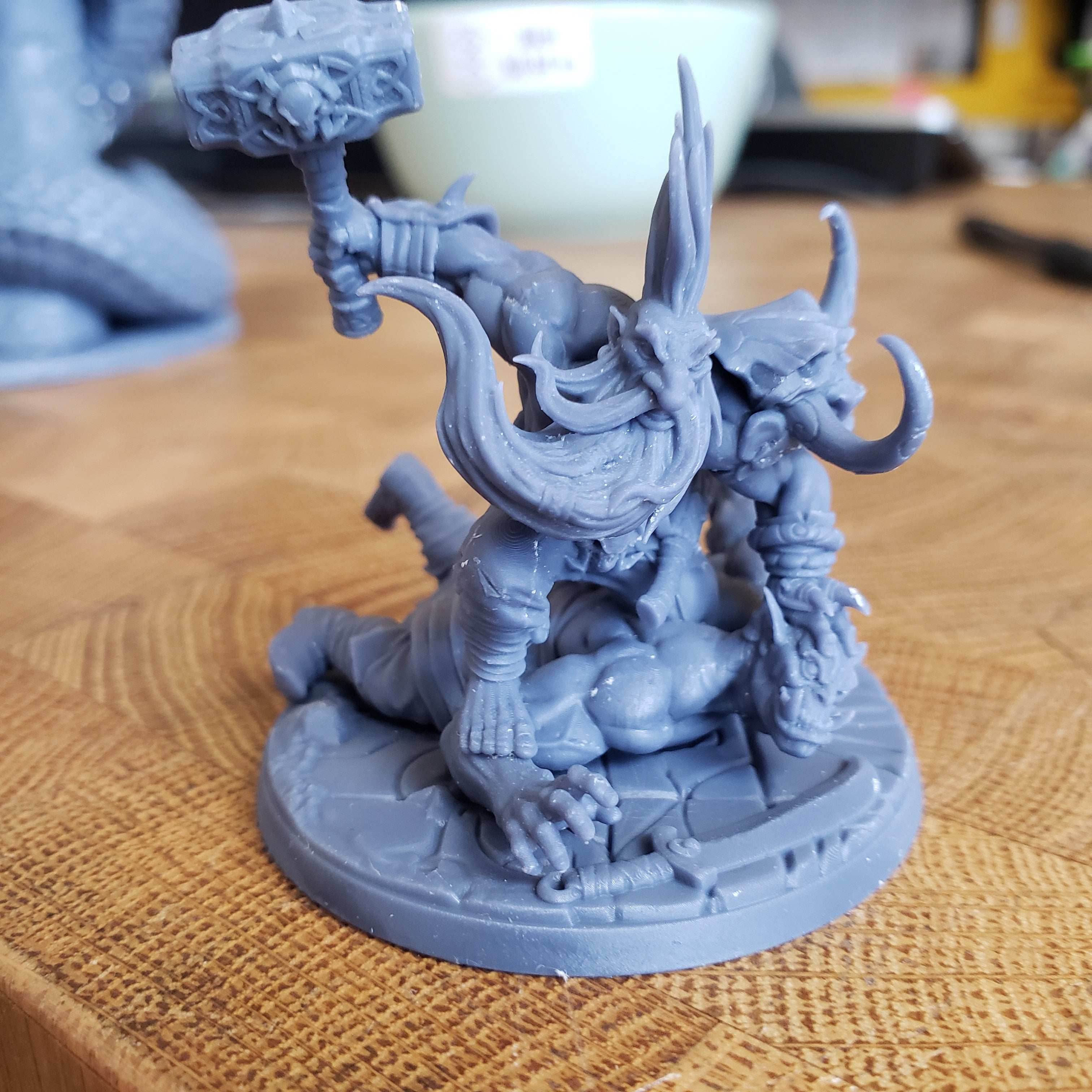 Tarum Bloodhammer (Male Dwarf Berserker) - 50mm Base - Squashing an Orc
