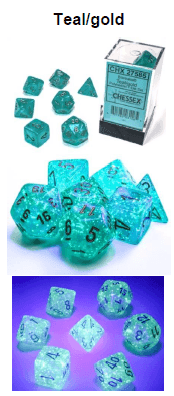 Borealis Teal/gold 7-Dice / 16mm / 12mm / 30mm Luminary - 7-Dice