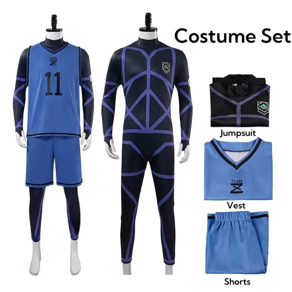 Lock Isagi Yoichi Cosplay Set – Anime Sports Jersey & Jumpsuit - Costume Only / S