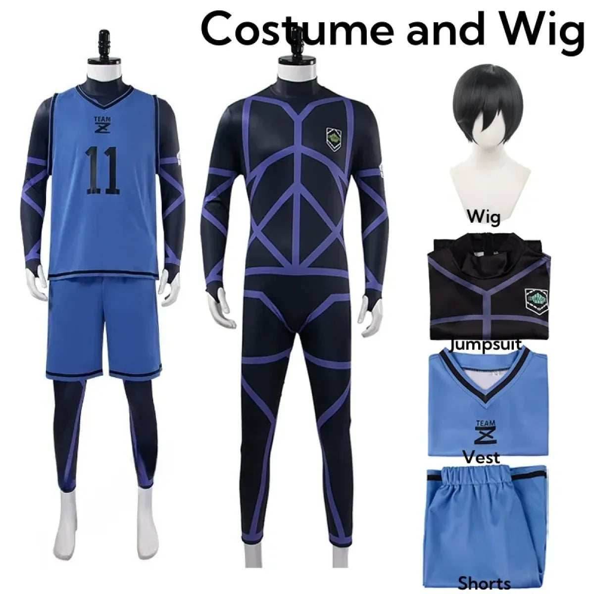 Lock Isagi Yoichi Cosplay Set – Anime Sports Jersey & Jumpsuit - Costume and wig / XL