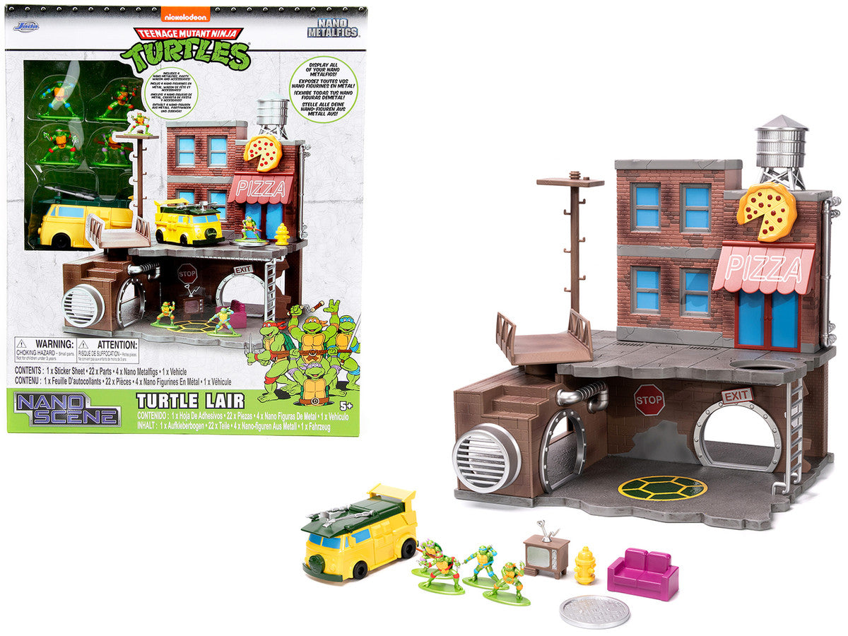 "Teenage Mutant Ninja Turtles" Turtle Lair Diorama Set with Figures and Party Wagon "Nano Scene" Series Model by Jada