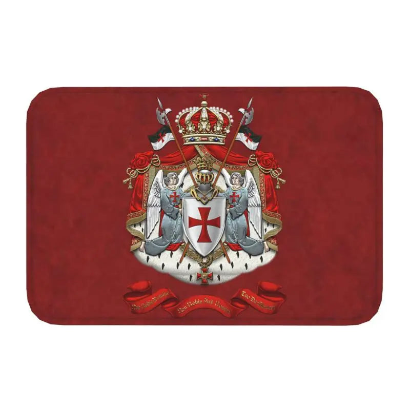 Templar Banner Heraldry Front Door Mat Anti-Slip Medieval Warrior Cross   Floor Bathroom Entrance Rug