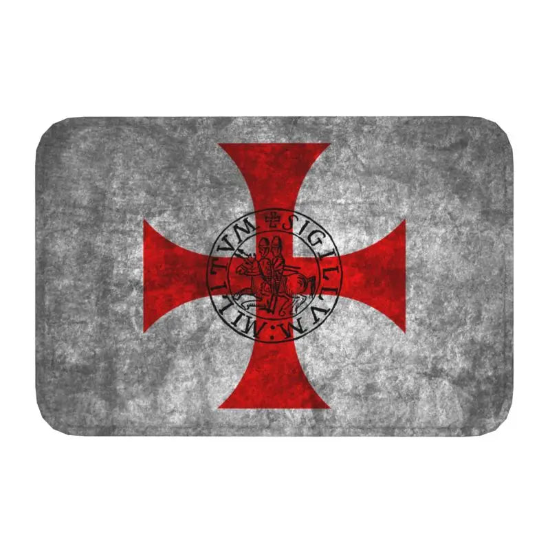 Templar Banner Heraldry Front Door Mat Anti-Slip Medieval Warrior Cross   Floor Bathroom Entrance Rug