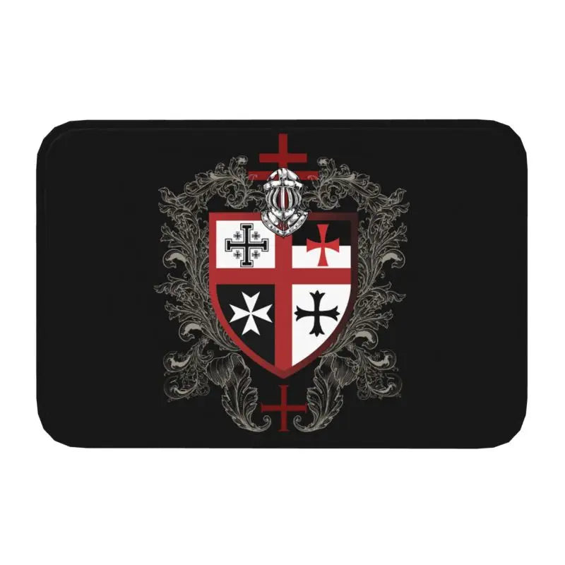 Templar Banner Heraldry Front Door Mat Anti-Slip Medieval Warrior Cross   Floor Bathroom Entrance Rug