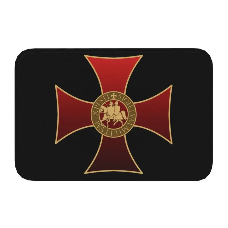 Templar Banner Heraldry Front Door Mat Anti-Slip Medieval Warrior Cross   Floor Bathroom Entrance Rug