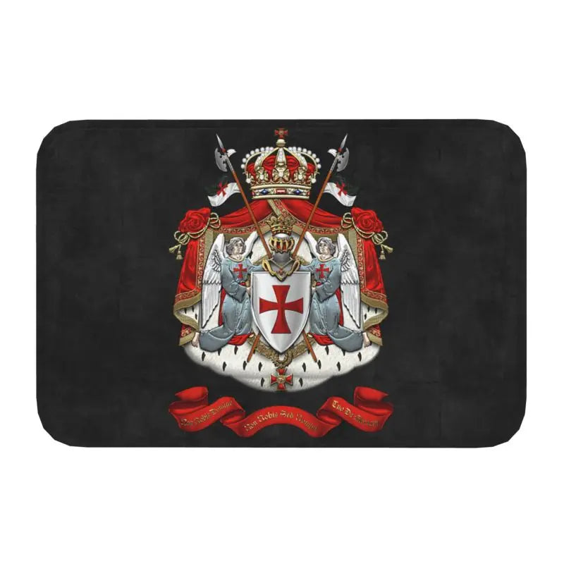 Templar Banner Heraldry Front Door Mat Anti-Slip Medieval Warrior Cross   Floor Bathroom Entrance Rug