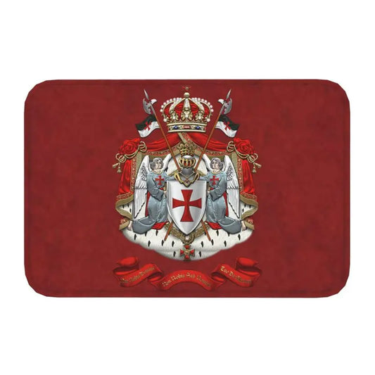 Templar Banner Heraldry Front Door Mat Anti-Slip Medieval Warrior Cross   Floor Bathroom Entrance Rug