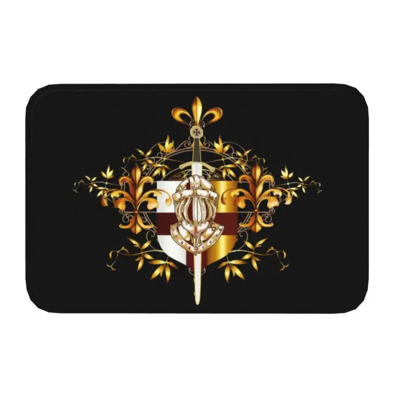 Templar Banner Heraldry Front Door Mat Anti-Slip Medieval Warrior Cross   Floor Bathroom Entrance Rug