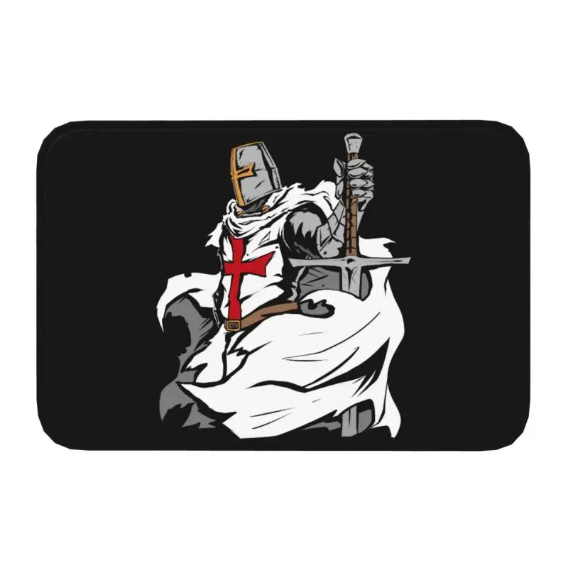 Templar Banner Heraldry Front Door Mat Anti-Slip Medieval Warrior Cross   Floor Bathroom Entrance Rug