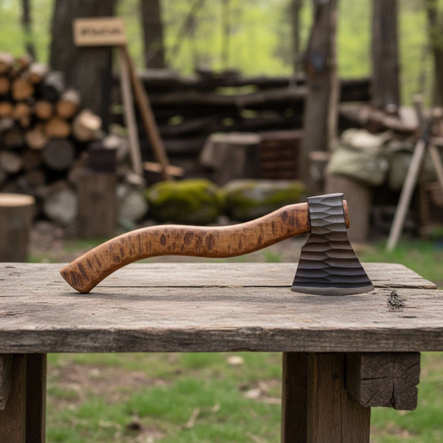 Hand-finished Workshop Axe with Chisel-textured Steel Head and Premium Hardwood Shaft