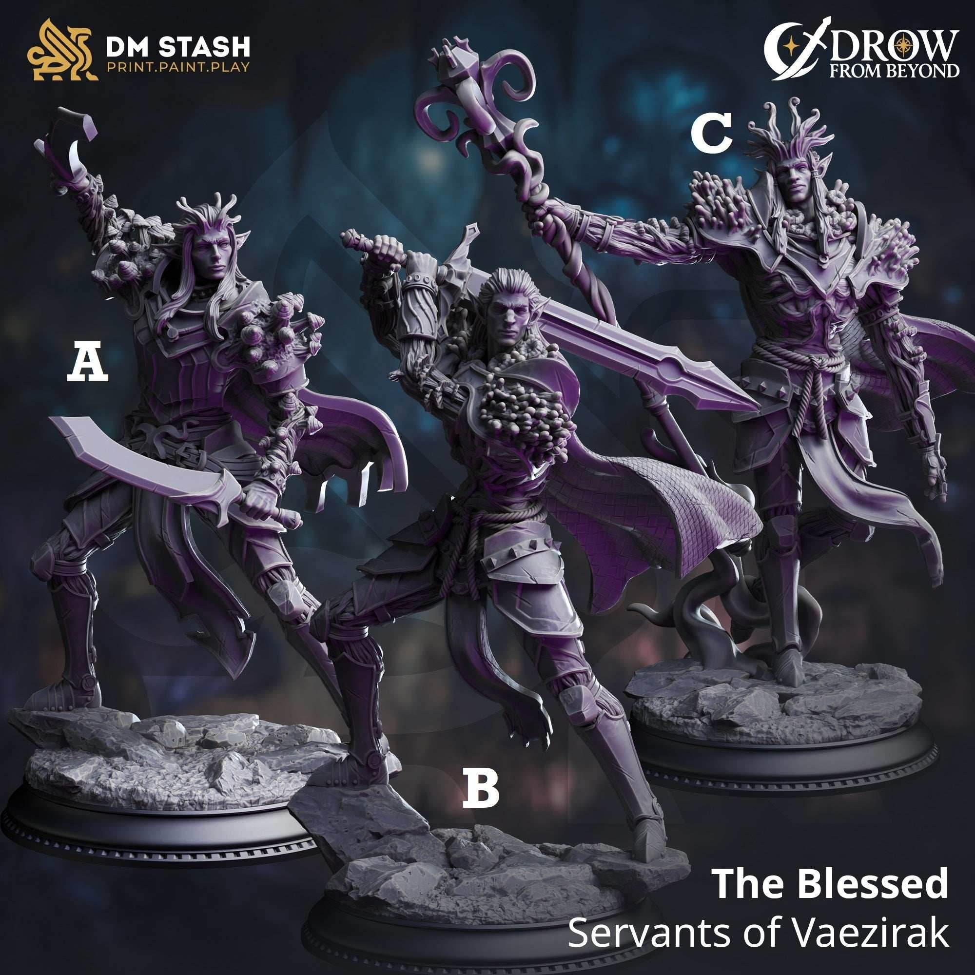 The Blessed, Servants of Vaezirak (Fungus-Infested Drow) - 32mm Scale / A - Dual Swords