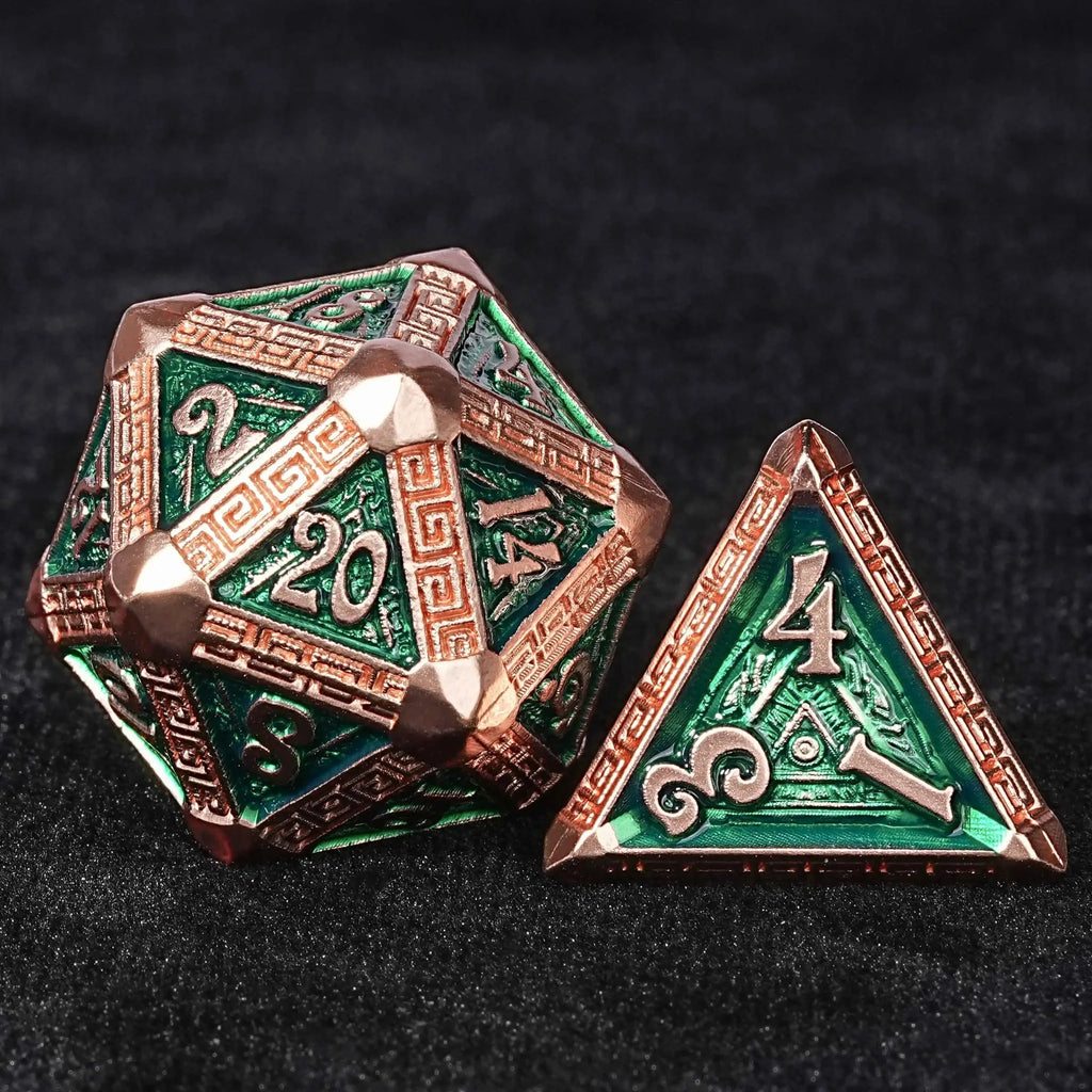 The Exquisite Mayan - themed Dice set with Copper - and - green Design