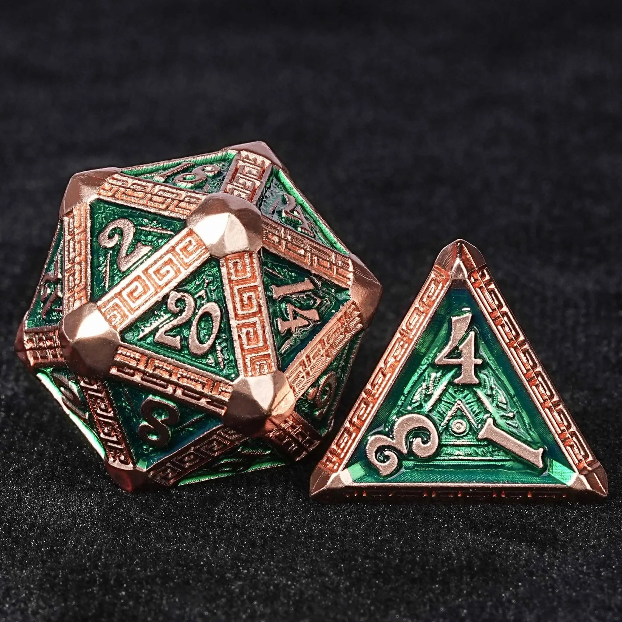 The Exquisite Mayan - themed Dice set with Copper - and - green Design