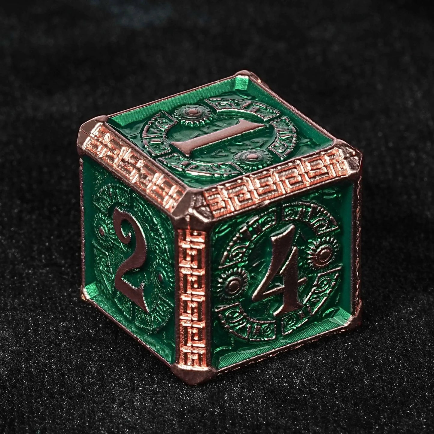 The Exquisite Mayan - themed Dice set with Copper - and - green Design