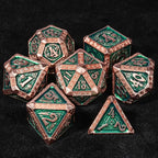 The Exquisite Mayan - themed Dice set with Copper - and - green Design