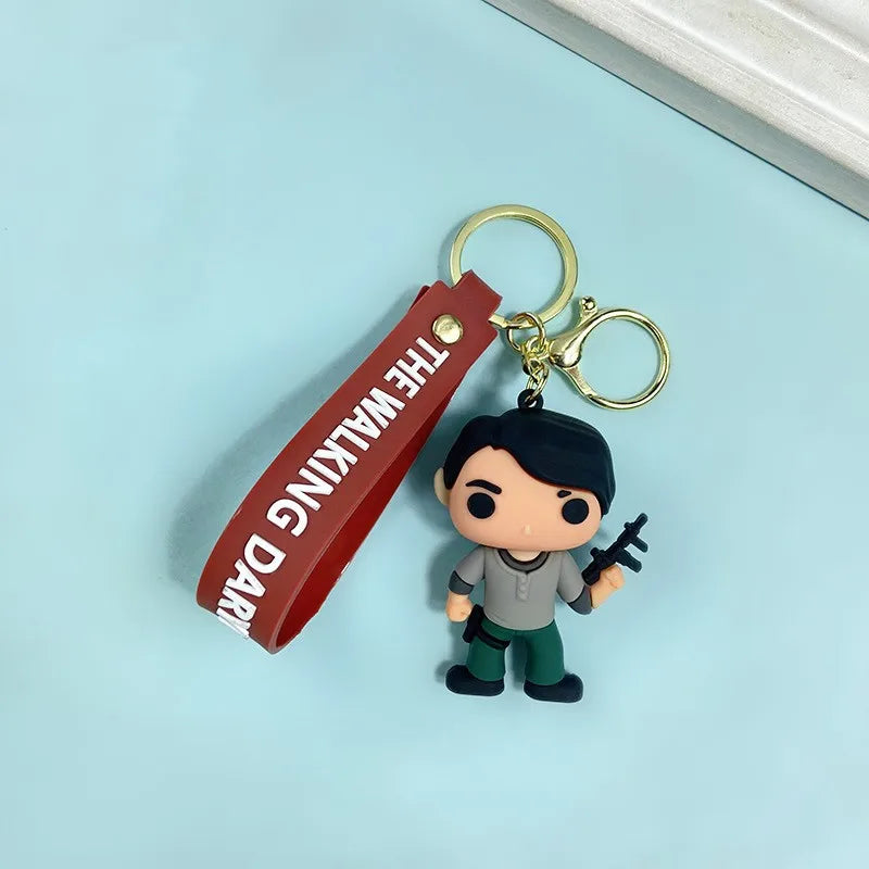 The Walking Dead Keychain Lanyard Cartoon Rick Figure Cosplay Pendant Key Rings Toys Silicone Key Trinket Bag Jewelry Gift