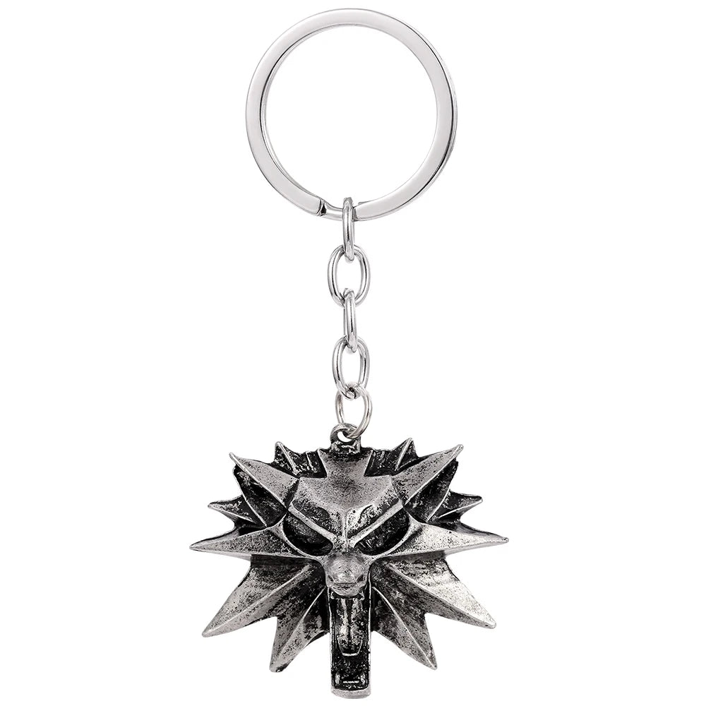 The Witcher 3：Wild Hunt Keychain Wolf Head Logo Alloy Pendant Necklace Vintage Key Chains Bag Car Key Holder Men Jewelry Gifts