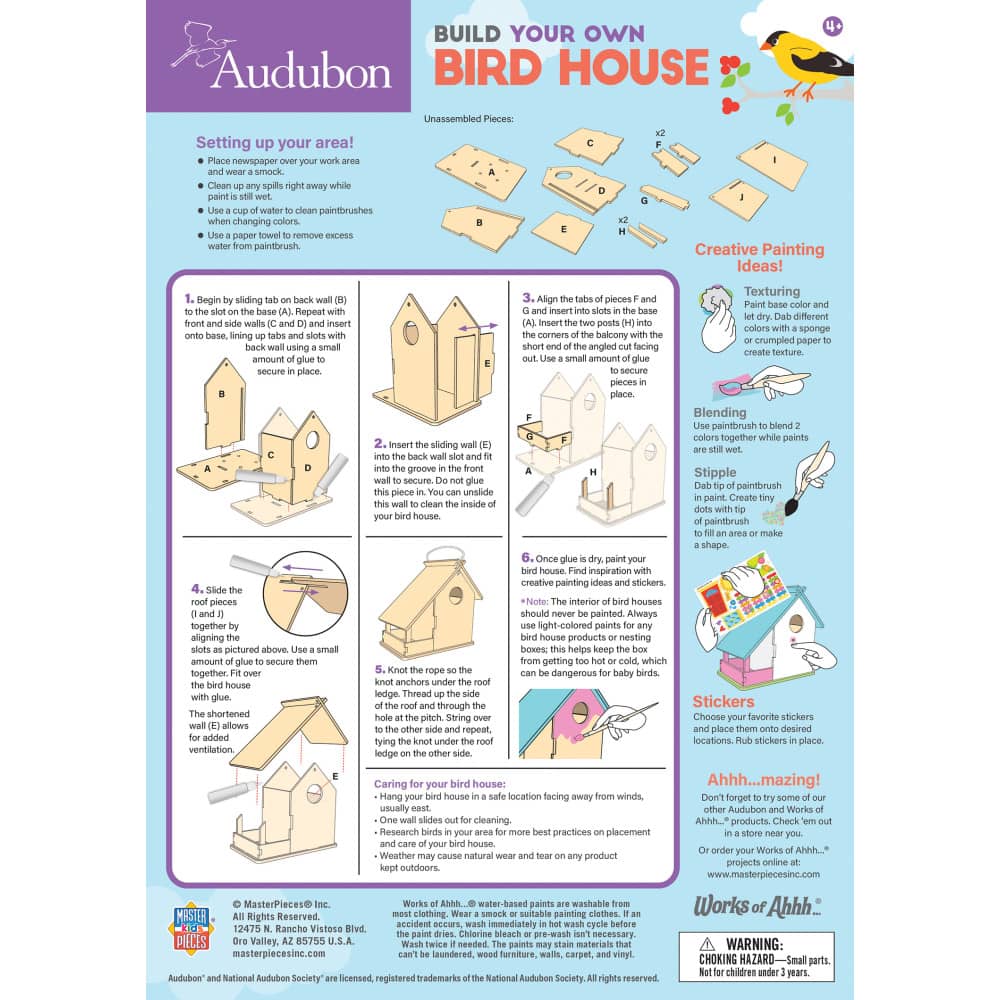 Audubon - Bird House Buildable Wood Craft & Paint Kit