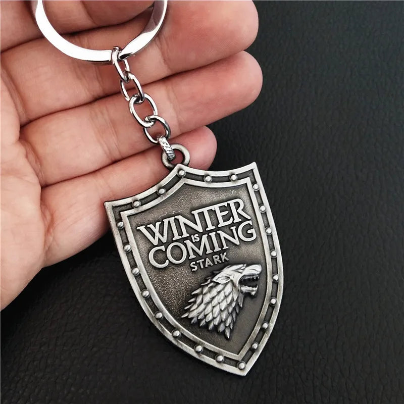 Thrones Keychain Stark Wolf Head Badge Key Chains Pendant Metal Keyring llaveros Accessories Gifts