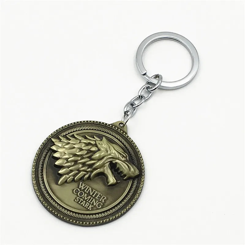 Thrones Keychain Stark Wolf Head Badge Key Chains Pendant Metal Keyring llaveros Accessories Gifts