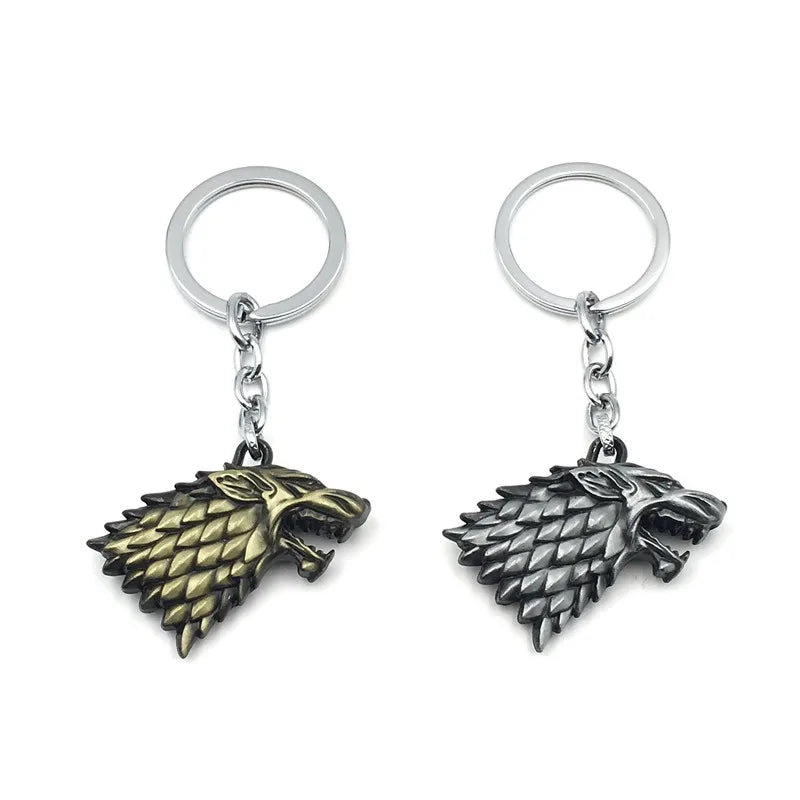 Thrones Keychain Stark Wolf Head Badge Key Chains Pendant Metal Keyring llaveros Accessories Gifts