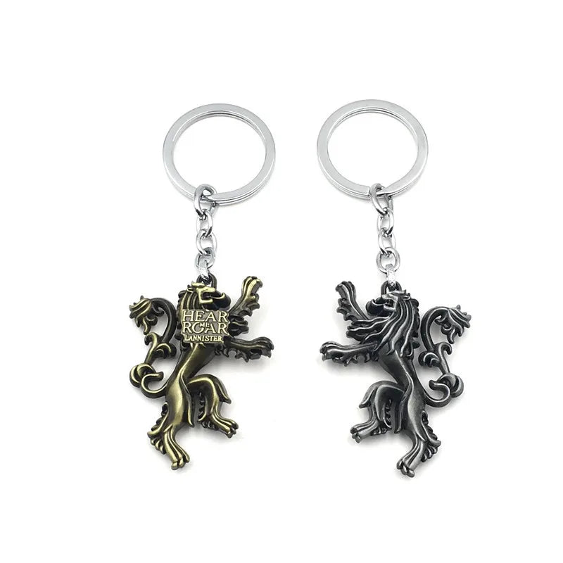 Thrones Keychain Stark Wolf Head Badge Key Chains Pendant Metal Keyring llaveros Accessories Gifts