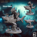 Tidal Shark Rider: Sculpt B (Mounted Male Merfolk Warrior) - With Helmet / Empty / Spiked Club