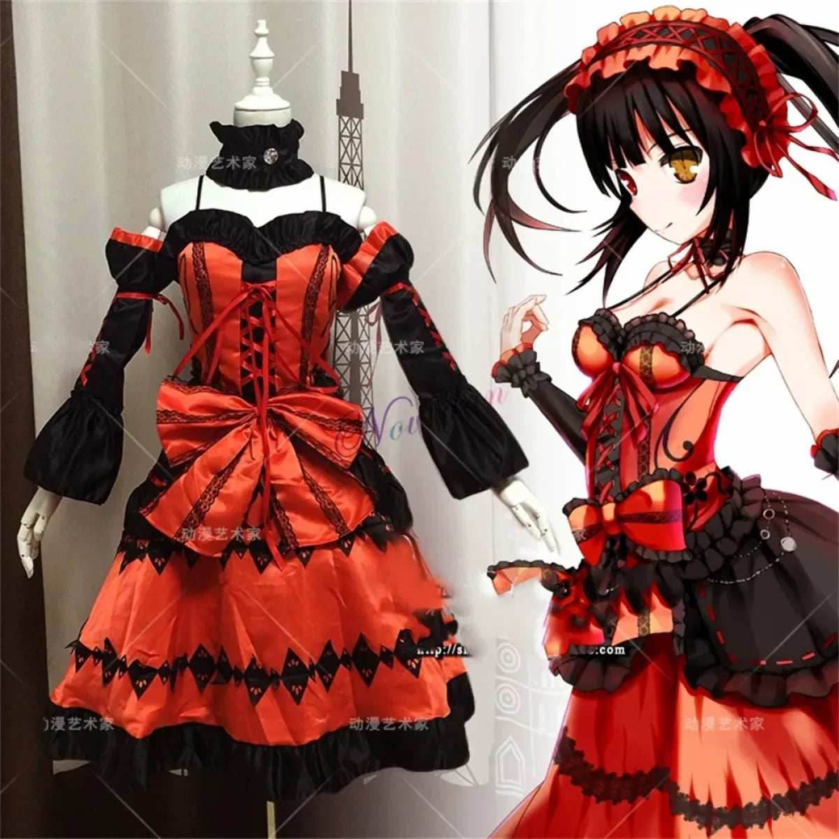 DATE A LIVE Tokisaki Kurumi Gothic Lolita Cosplay Set - Kurumi Costume / One Size / DATE A LIVE