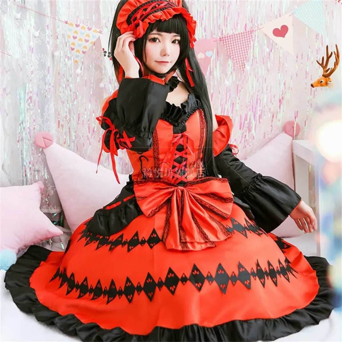 DATE A LIVE Tokisaki Kurumi Gothic Lolita Cosplay Set - Kurumi Costume / One Size / DATE A LIVE