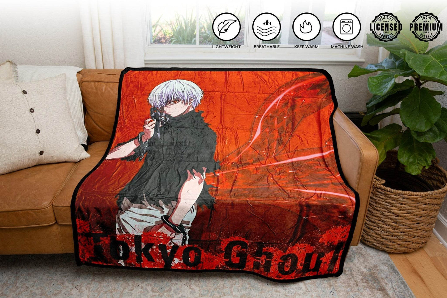 Tokyo Ghoul Ken Kaneki Rinkaku Kagune Fleece Throw Soft Lightweight Blanket 45x60 Inches - 