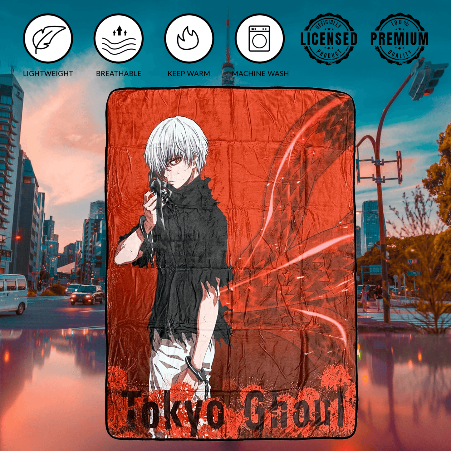 Tokyo Ghoul Ken Kaneki Rinkaku Kagune Fleece Throw Soft Lightweight Blanket 45x60 Inches - 