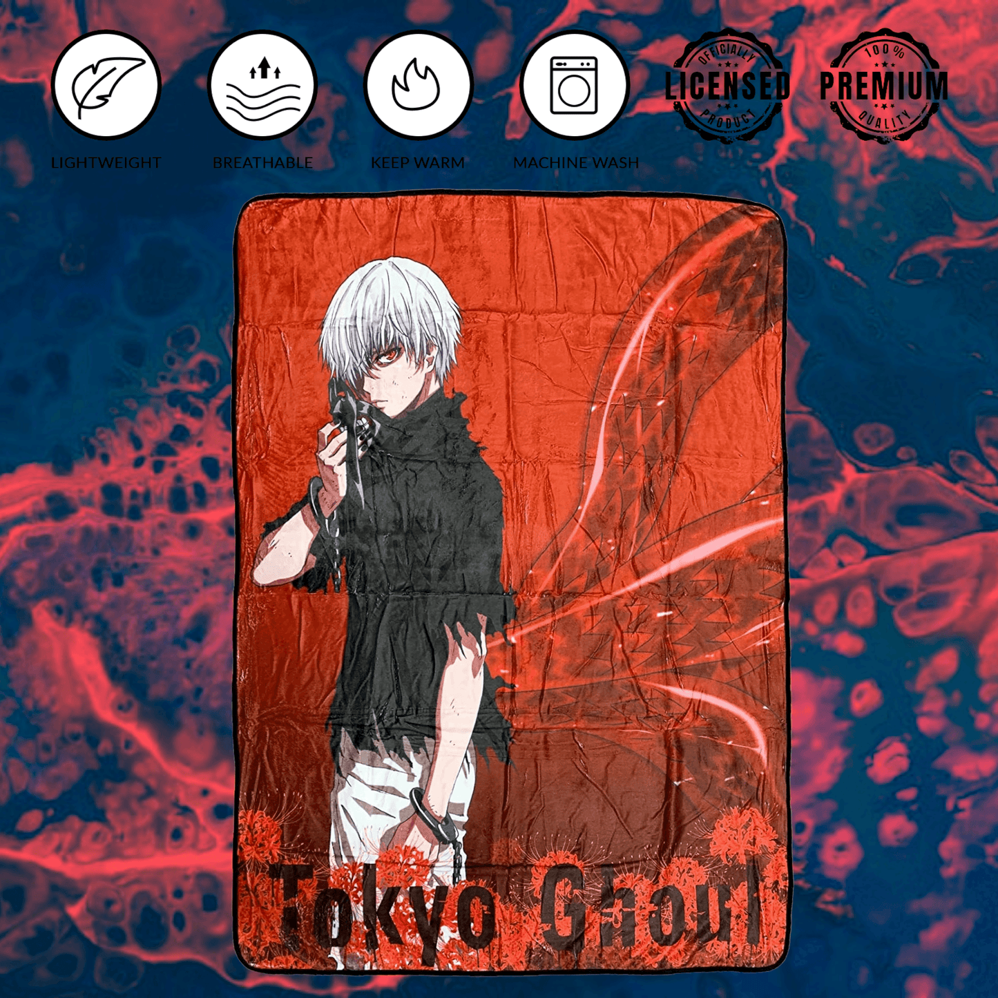 Tokyo Ghoul Ken Kaneki Rinkaku Kagune Fleece Throw Soft Lightweight Blanket 45x60 Inches - 