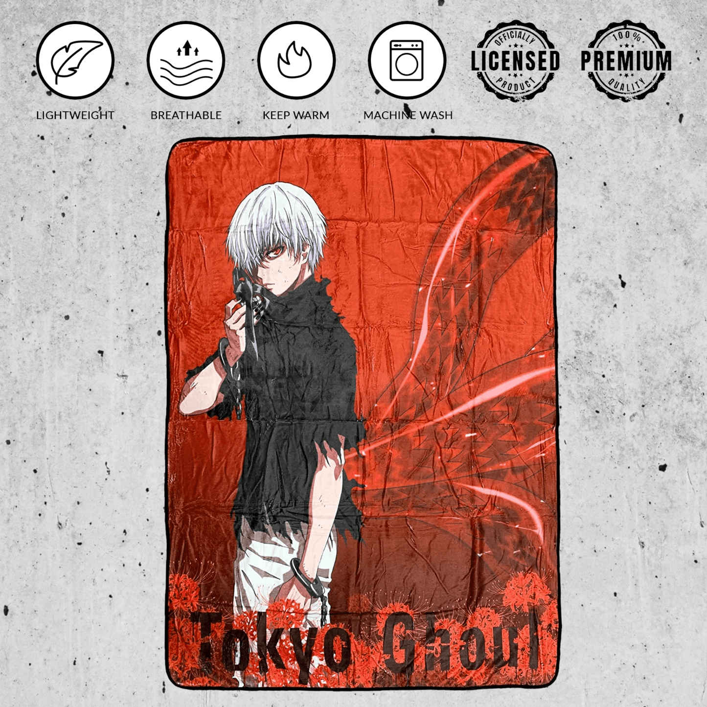 Tokyo Ghoul Ken Kaneki Rinkaku Kagune Fleece Throw Soft Lightweight Blanket 45x60 Inches - 