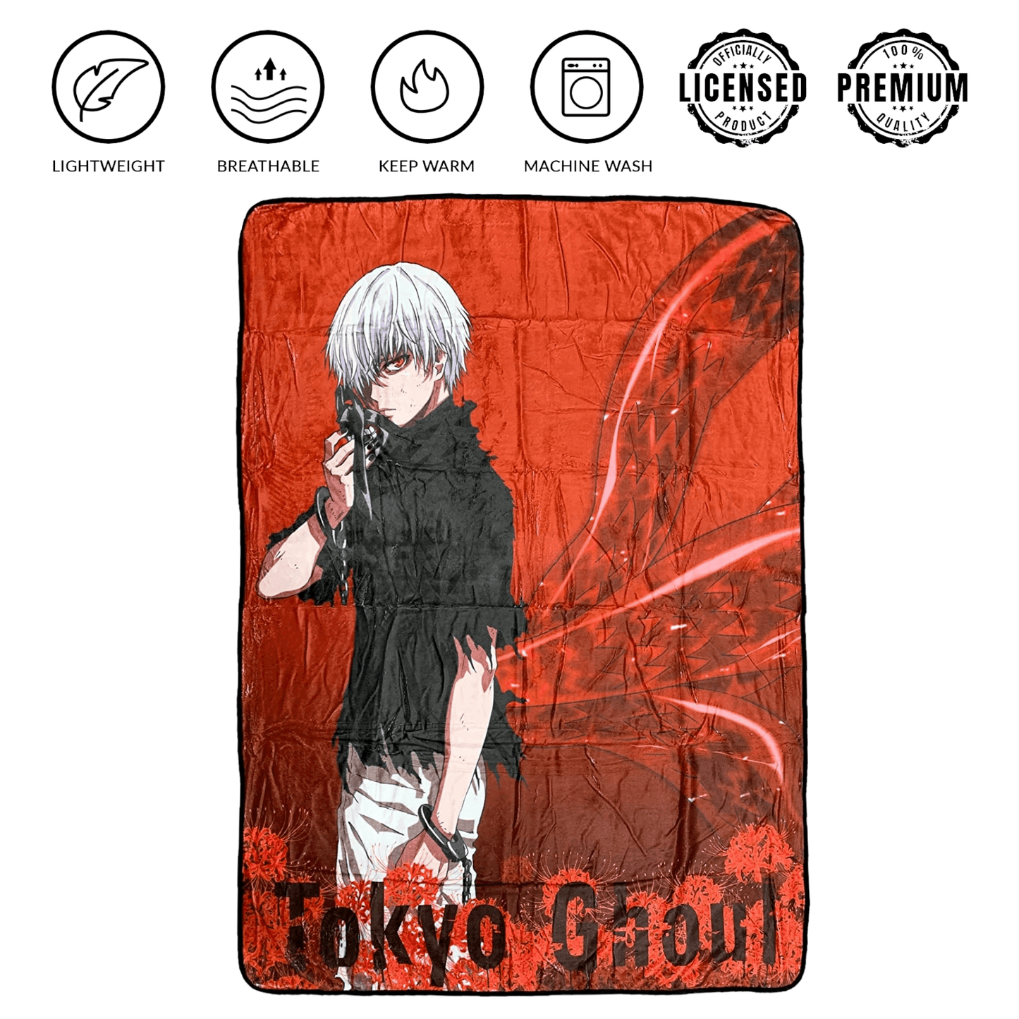Tokyo Ghoul Ken Kaneki Rinkaku Kagune Fleece Throw Soft Lightweight Blanket 45x60 Inches - 