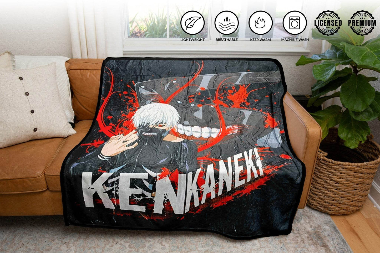 Tokyo Ghoul Ken Kaneki White Hair With Mask Fleece Throw Soft Lightweight Blanket 45x60 Inches - 