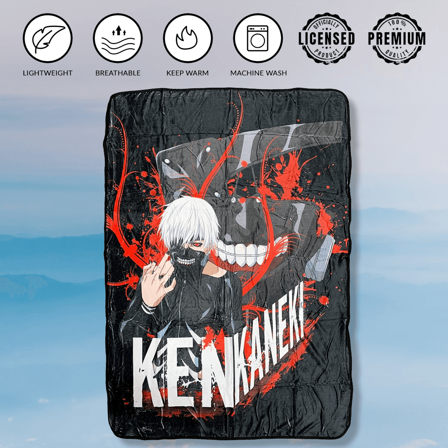 Tokyo Ghoul Ken Kaneki White Hair With Mask Fleece Throw Soft Lightweight Blanket 45x60 Inches - 
