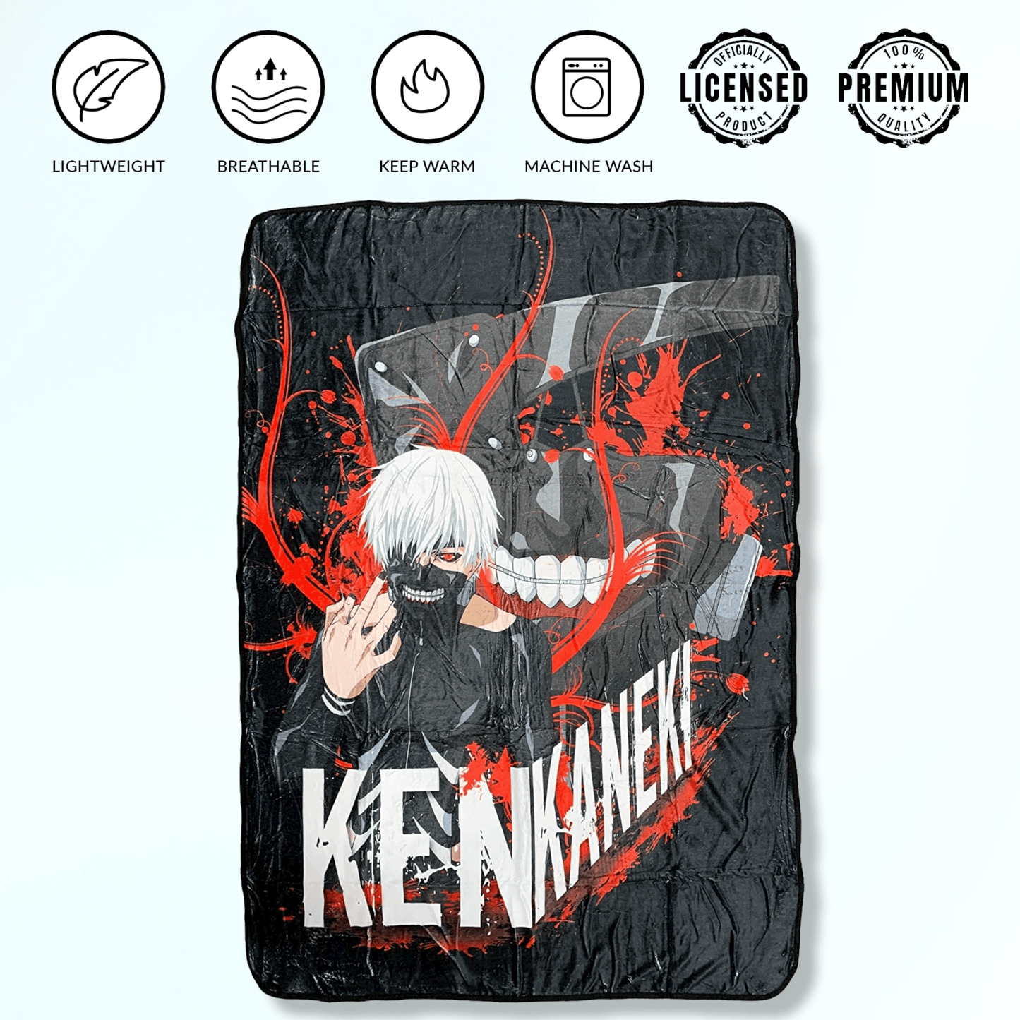 Tokyo Ghoul Ken Kaneki White Hair With Mask Fleece Throw Soft Lightweight Blanket 45x60 Inches - 