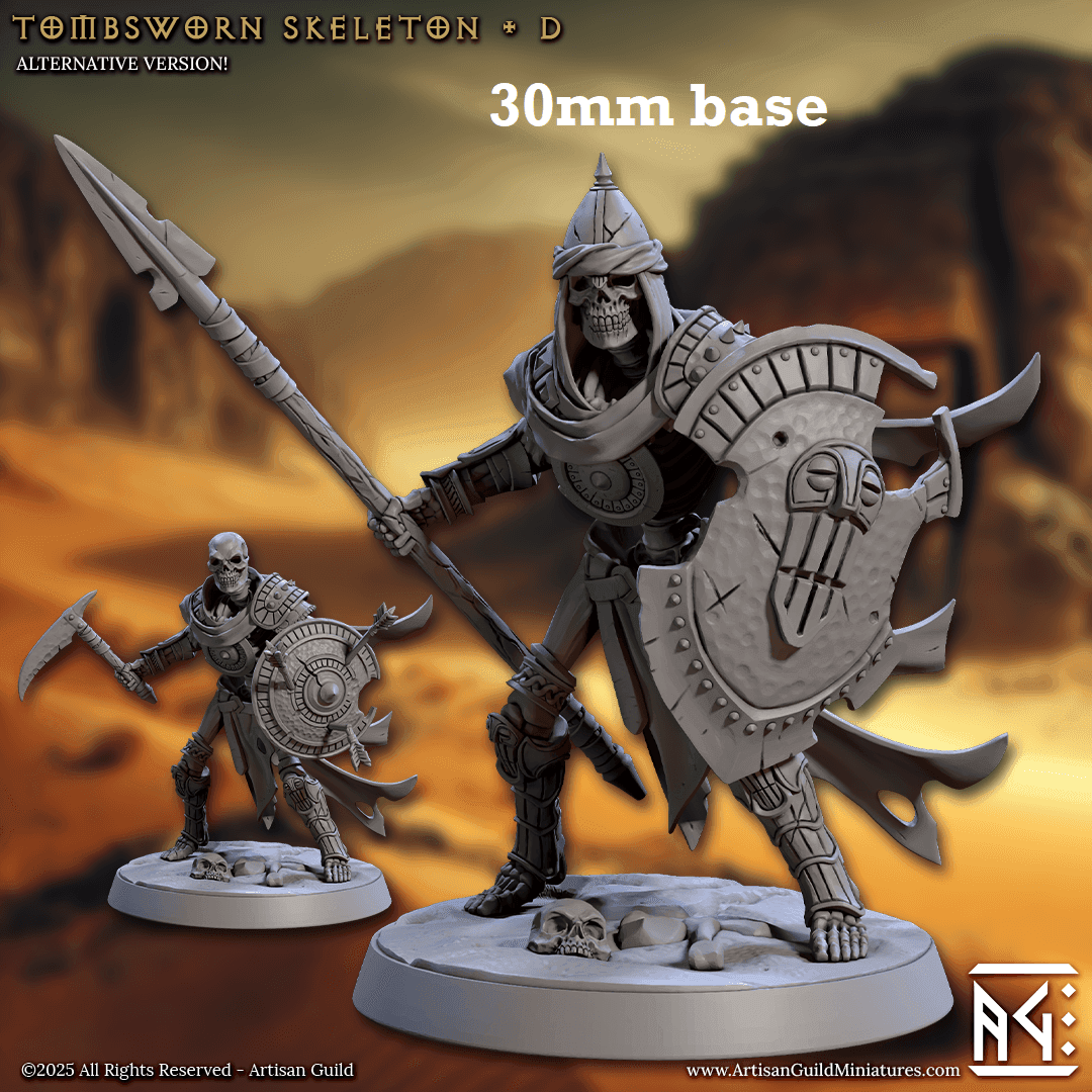 Tombsworn Skeleton: Sculpt D - With Helmet / Damaged Slotted Shield / Spear