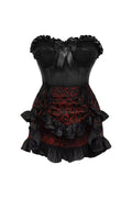 Top Drawer 2 PC Black Satin Steel Boned Burlesque Corset & Gold Brocade Skirt Set