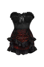 Top Drawer 2 PC Black Satin Steel Boned Burlesque Corset & Gold Brocade Skirt Set