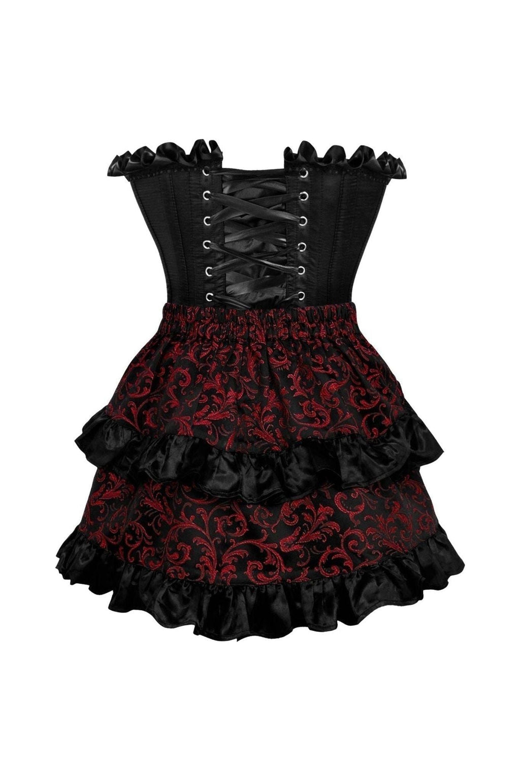 Top Drawer 2 PC Black Satin Steel Boned Burlesque Corset & Gold Brocade Skirt Set