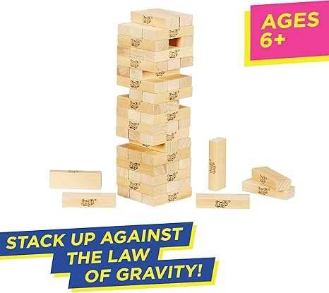 Hasbro Gaming Jenga Classic Game with Genuine Hardwood Blocks,Stacking Tower Game for 1 or More Players,Kids Ages 6 and Up - 