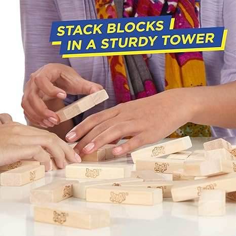 Hasbro Gaming Jenga Classic Game with Genuine Hardwood Blocks,Stacking Tower Game for 1 or More Players,Kids Ages 6 and Up - 
