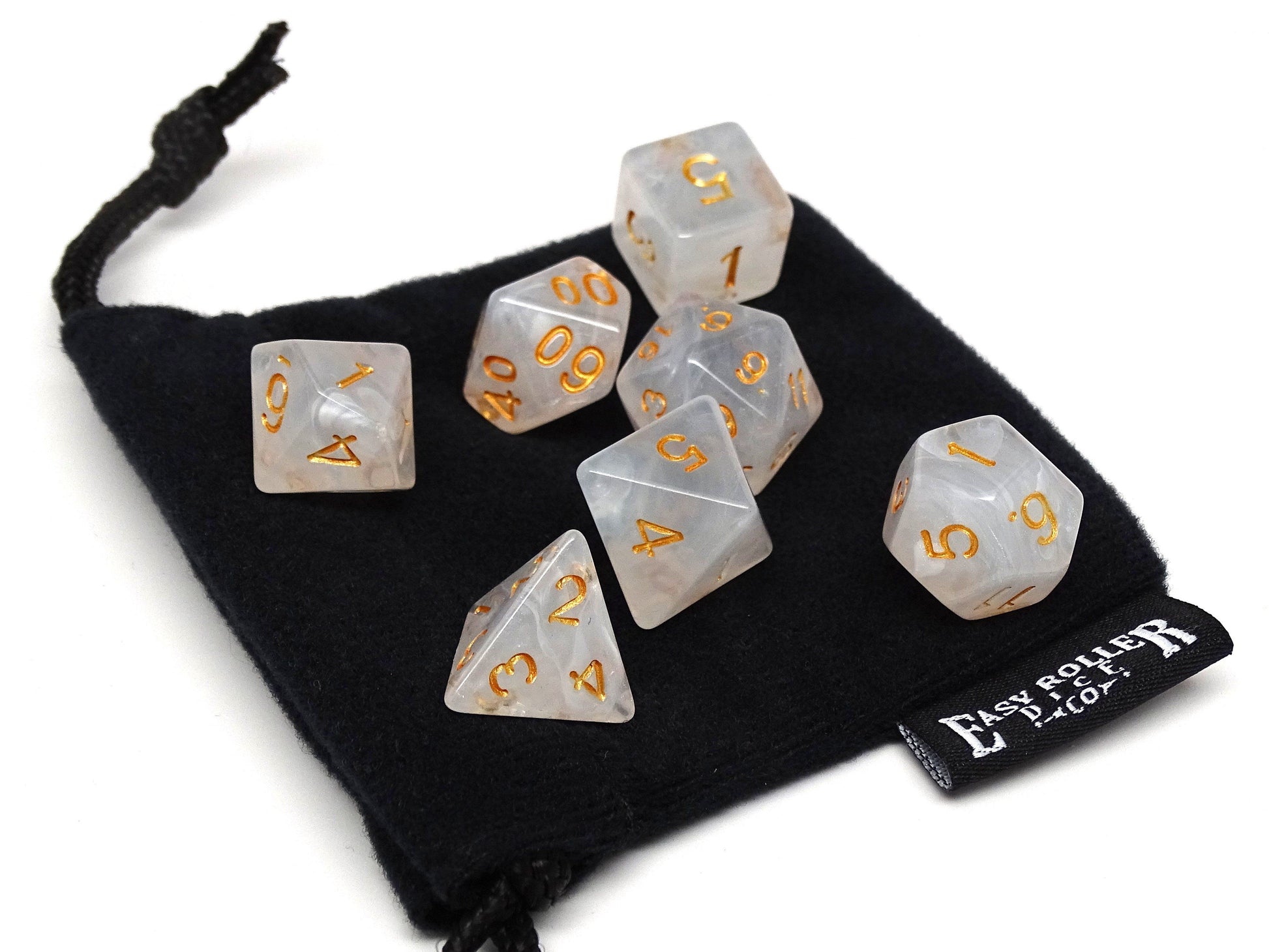 Translucent Ivory Dice - 7 Piece Set With Bag