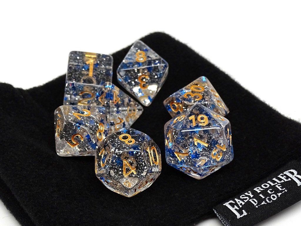 Translucent Starburst with Gold Numbering Dice Collection - 7 Piece Set