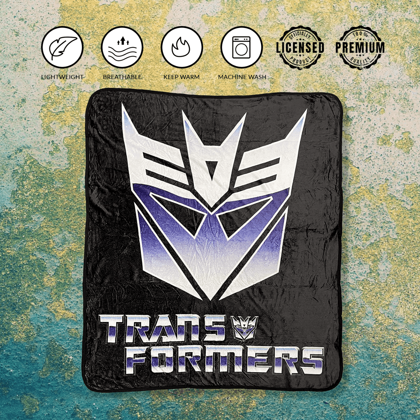 Hasbro Transformers Decepticon Symbol 80's Cartoon Fleece Throw Blanket - 