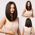 Treding Bob Straight Brown Black Ombre Synthetic Wig Natural Short Wig for Women Middle Part Cosplay Wigs Heat Resistant Wigs For Black Women Wigs For Cosplay