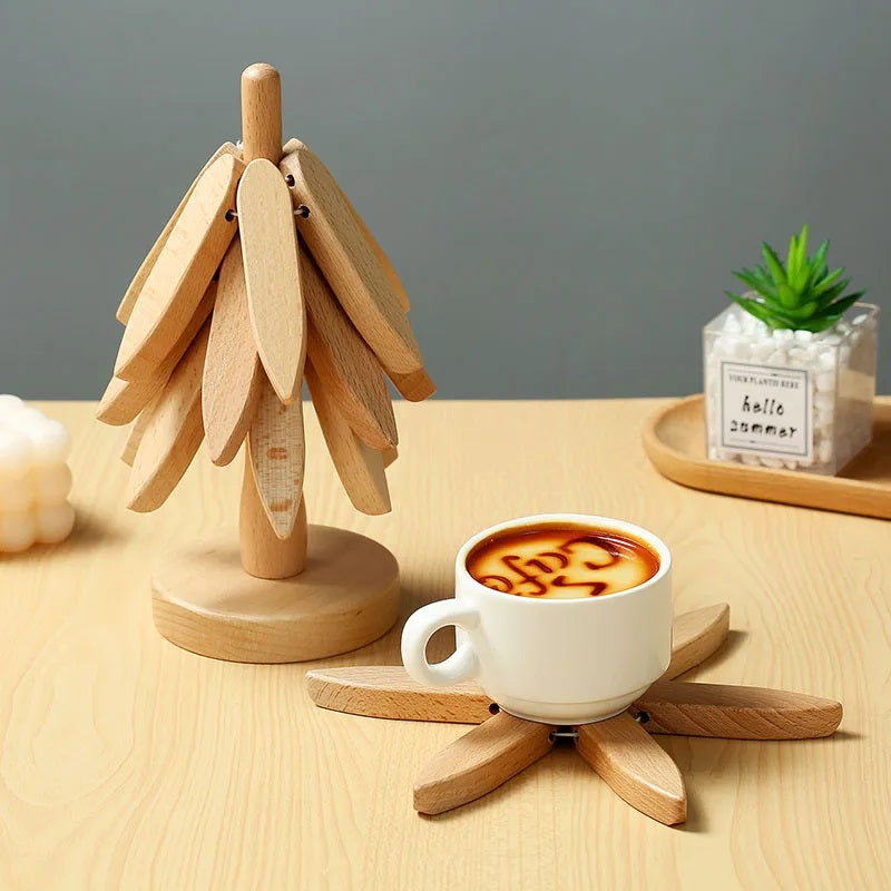 Tree Design Stand Wooden Anti Scald Heat Resistant Table Mat Coaster