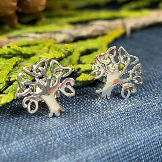 Silver Tree of Life Stud Earrings - 